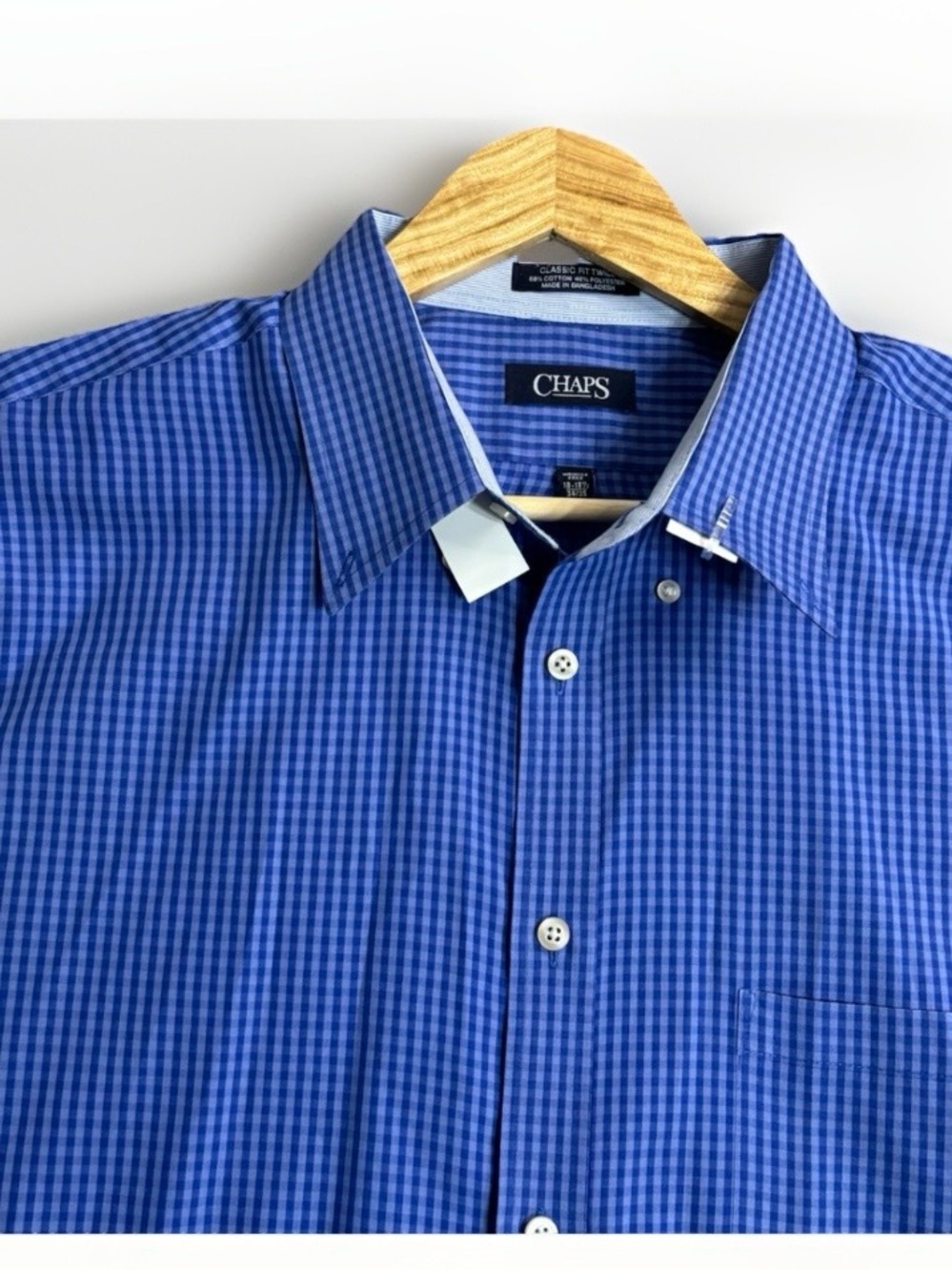Chaps Classic Fit Twill Blue Check Dress Shirt Men’s 18-18½ 34/35 Long Sleeve